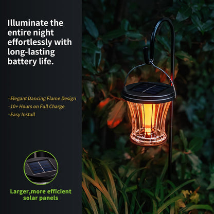 Glass Solar Lantern Outdoor Lights Waterproof, Flickering Flame Solar Lights with Modular Design, Auto On/Off Decorative Hanging Lanterns for Patio Garden Pathway Camping Deck Yard (2 Pack)
