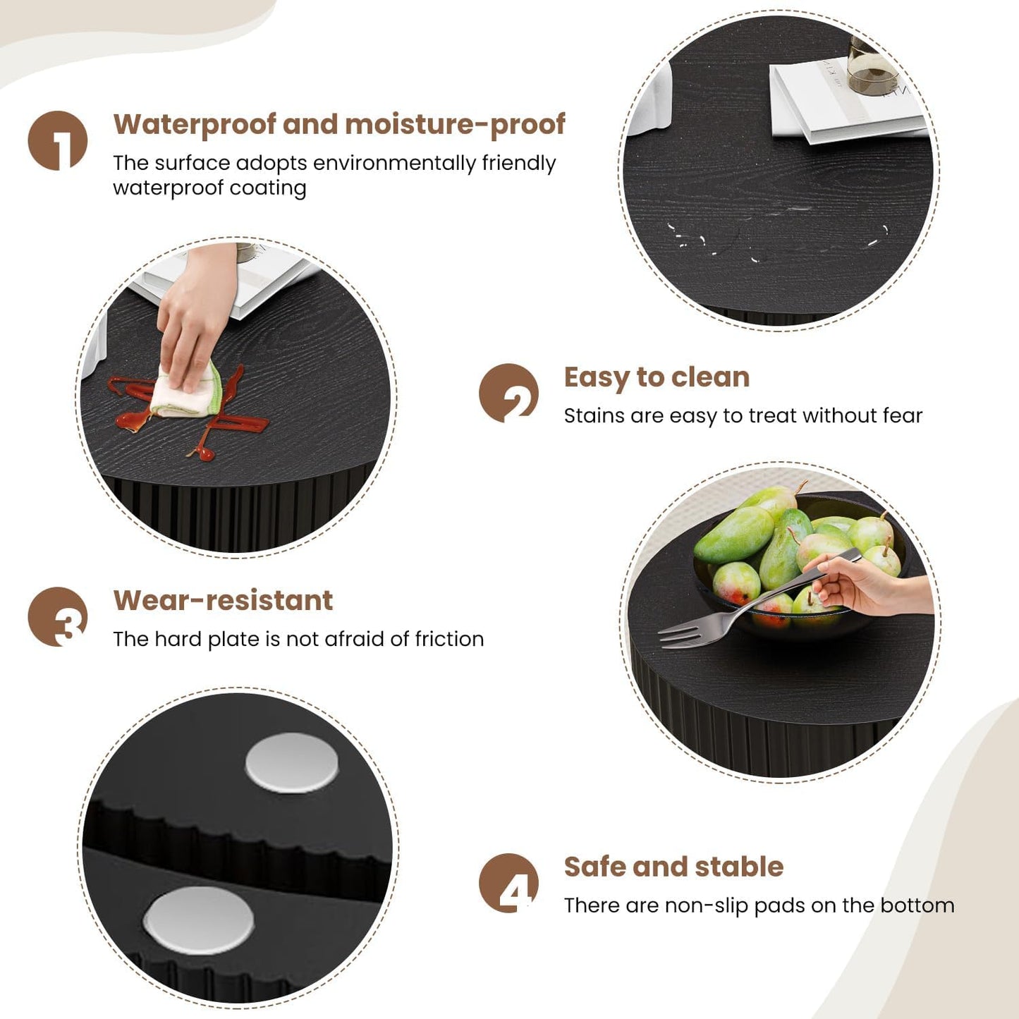 Round Nesting Coffee Table Wood Drum Nesting Tables Modern Stacking Coffee Table Set of 2 Fluted Center Table End Table for Living Room Home Office Small Spaces, No Assembling (Black Large)