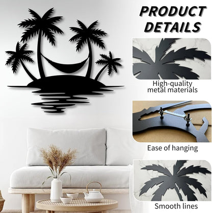 Palm Tree Metal Wall Decor,Palm Tree Outdoor Wall Art,Tropical Palm Tree Wall Decorations for Living Room,Outdoor Wall Decorations for House(24"×21",Black)