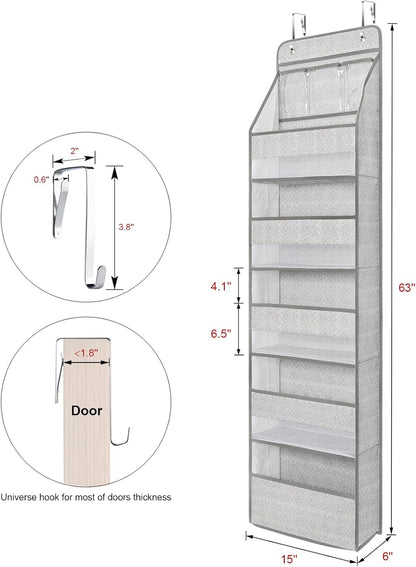 Univivi 6-Shelf Over Door Hanging Organizer Fabric Baby Door Storage with 5 Large Pockets and 3 Small PVC Pockets Wall Mount Hanging Storage Organizers for Baby Essential (Grey Pattern)