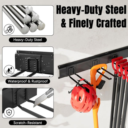 Garage Garden Tool Organizer Wall Mount, Heavy Duty Garage Tool Storage Rack 64 Inches, Max Load 440lb - Shovel, Rake, Folding Chair, Weed Eater Storage