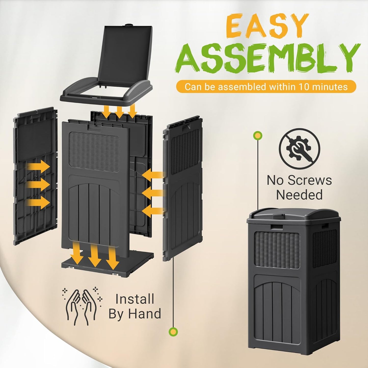 YESHOMY 2 Pack Outdoor Trash Can with Lid, Garbage Bins for Garden, Porch, Home and Kitchen, Gray