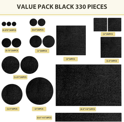 Ezprotekt 330 Pcs Felt Furniture Pads for Hardwoods Floors, Self Adhesive Cuttable Chair Felt Pads, Anti-Scratch Furniture Feet Floor Protectors Pads for Desk Sofa Bed Table Cabinet (Black)
