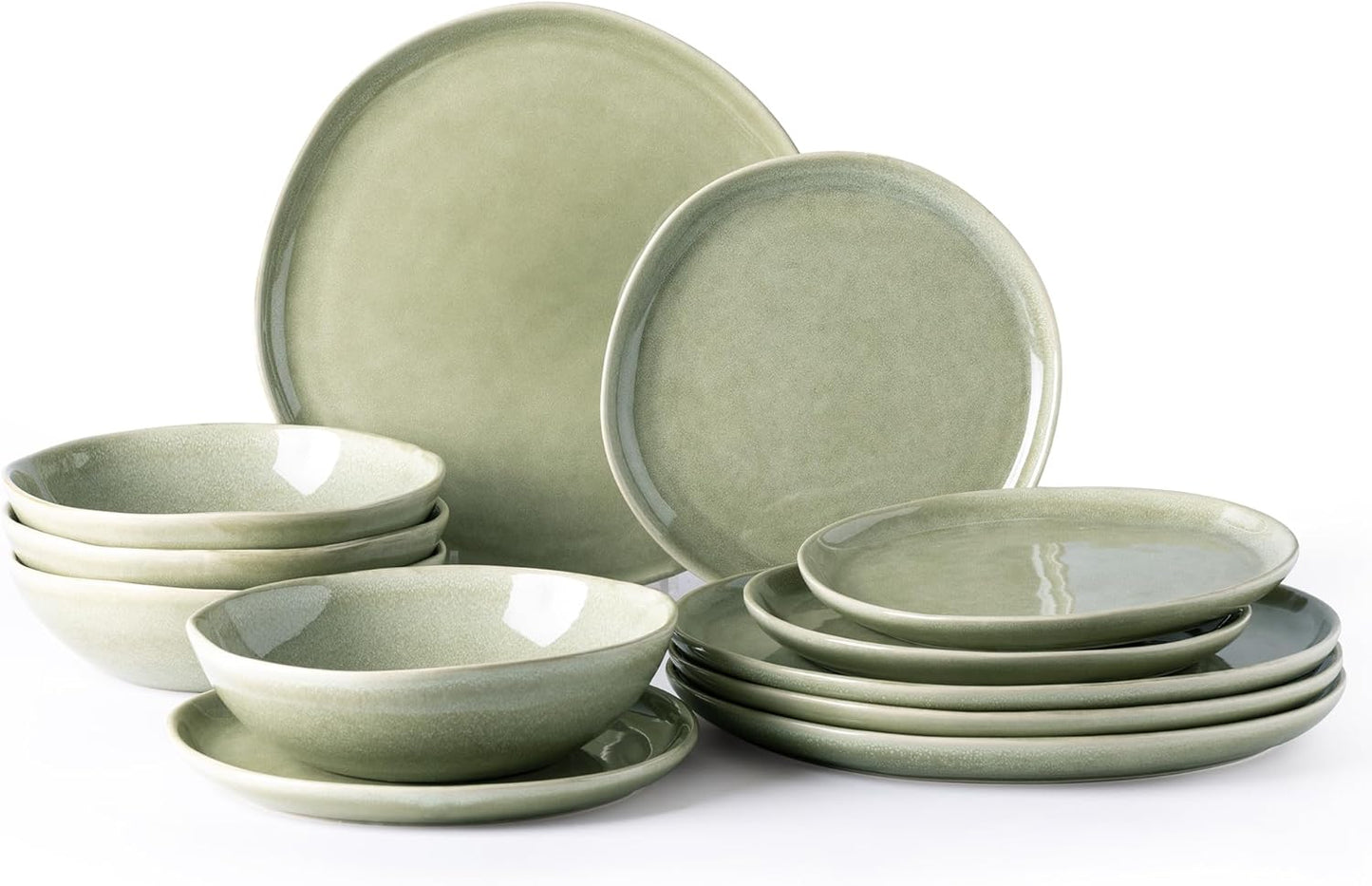 AmorArc Ceramic Dinnerware Sets,Handmade Reactive Glaze Stoneware Plates and Bowls Set,Highly Scratch Resistant | Dishwasher & Microwave Safe Dishes Set,Service for 4 (12pc)