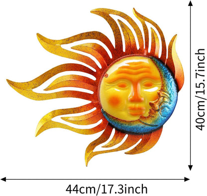 Metal Sun Wall Decor Outdoor Garden Fence Art Sun Moon Wall Art Hanging Lndoor Living Room Yard Home Wall Sculpture