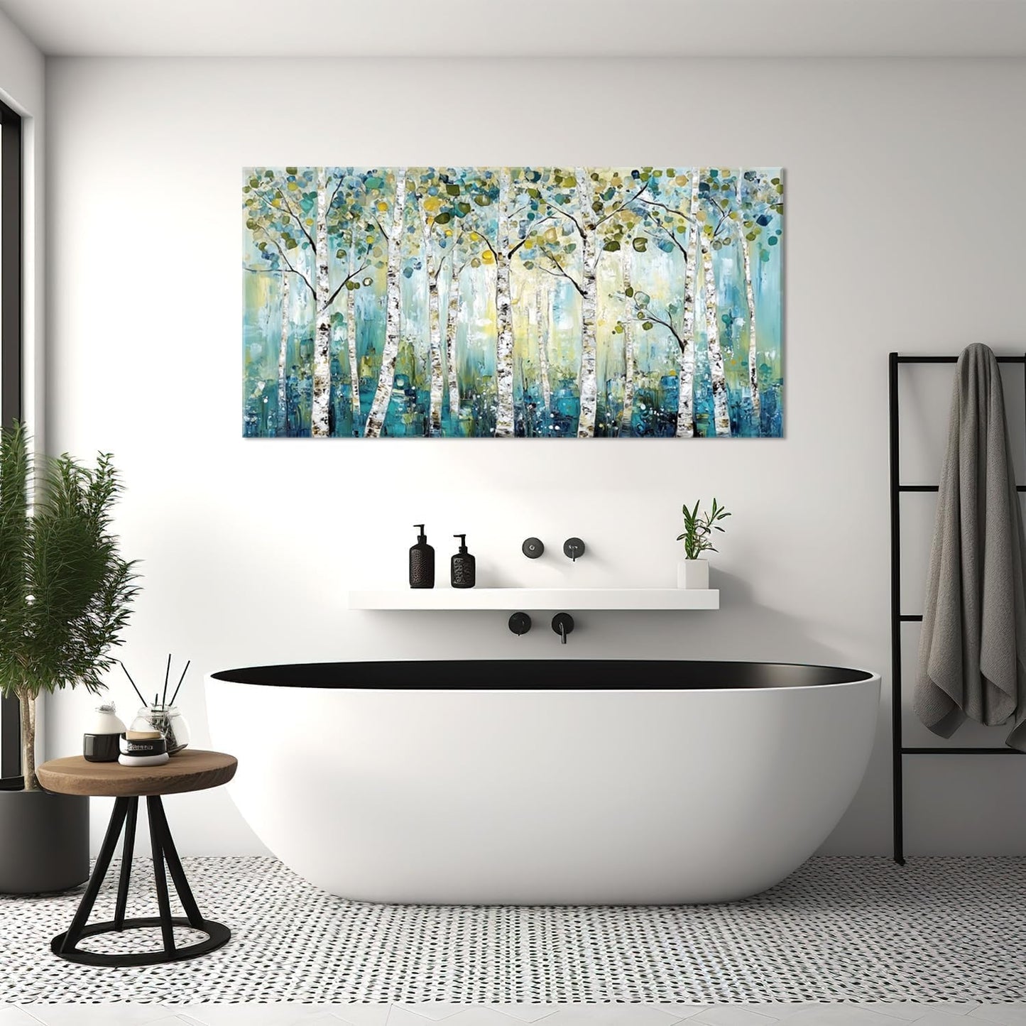 LASMOND Abstract Teal Grove Canvas Paintings Prints Modern Tree Wood Artwork Decor Wall Art for Living Room Bedroom Offices (30x16 Inches)