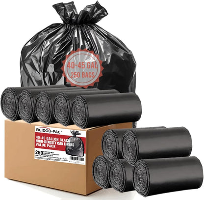 40-45 Gallon Lawn & Leaf Trash Bags, 250 Count Bulk, Black Garbage bags, Multi-purpose Trash Can Bin Liners for Home Commercial, Outdoor, Construction, Industrial