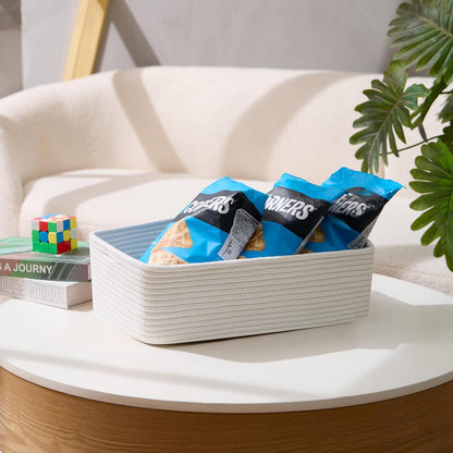 Large Shallow Organizing Baskets 15x11x5.1 Inches - Rope Woven Storage Bins for Bathroom, Shelves, Cube Closet, Off White 2 Packs