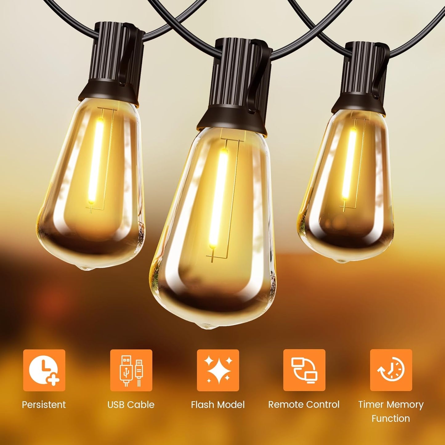 OHLUX 60FT Solar Globe String Lights Outdoor, Shatterproof Solar Patio Lights with Remote, 27 Dimmable ST38 LED Filament Bulbs, 2200K Soft Warm White Edison Hanging Light for Outside Canopy Deck