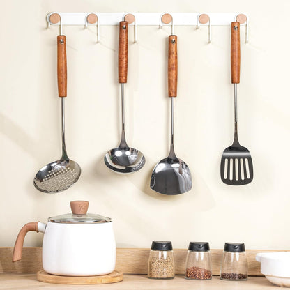 FJNATINH Stainless Steel Wok Tools Set,Wok Utensil - Wok Spatula,Turner,Ladle,Skimmer Tool Set,Mirror Polished Stainless Steel Cooking Utensils 14.6-15.2" Kitchen Utensils Cookware, Pack of 4