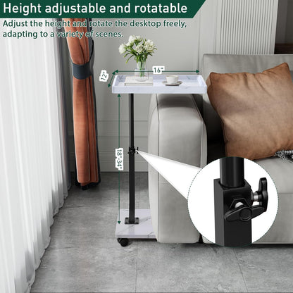 C Table End Table Adjustable Height, 360°Swivel TV Tray Table for Small Spaces, Couch Tables That Slide Under, C Shaped Side Tables Living Room and Bedroom for Sofa, Bed,Chair, Snack (White)