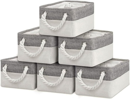 Storage Bins - Storage Baskets for Shelves Storage Cubes with Handles Small Baskets for Organizing (Gray and White 11.8 x 7.9 x 5.2 inch)