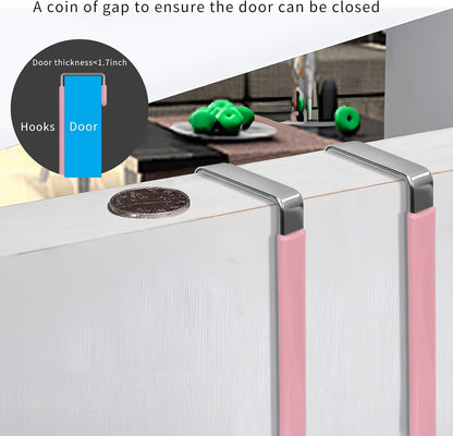 FYY Over The Door Hooks, 4 Pack Upgraded Long Door Hangers Hooks with Rubber Prevent Scratches Heavy Duty Organizer Hooks for Hanging Clothes, Towels, Hats, Coats, Bags Pink
