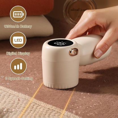 Rechargeable Fabric Shaver,Electric Lint Remover with Digital Display,3-Speeds Sweater Shaver for Clothes and Furniture (Beige)