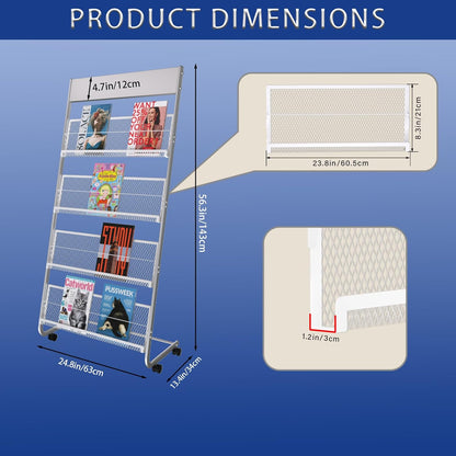 Yinghao Floor-Standing Magazine Rack, 4-Layer Iron Newspaper Rack, Suitable for the Display of Brochures or Documents in Exhibitions, Shopping Malls, Hospitals, Offices