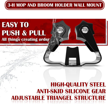 3-H Stainless Steel Broom Holder Wall Mount 15-Pack- Heavy Duty Mop Organizer, Wall Mounted Broom Storage with Secure Mounting for Laundry Garage Bathroom