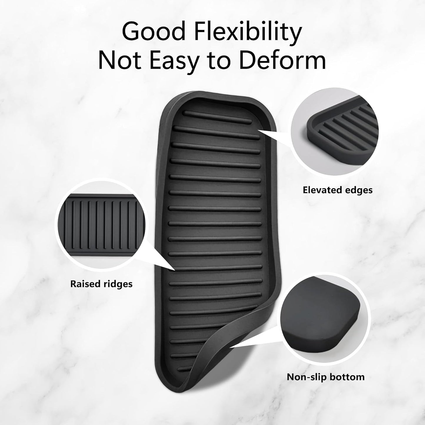 Silicone Sponge Holder Kitchen Sink Organizer Tray Dish Caddy Soap Dispenser, Scrubber Spoon Holder, Dishwashing Accessories (Black, 2 Pack)