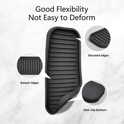 Silicone Sponge Holder Kitchen Sink Organizer Tray Dish Caddy Soap Dispenser, Scrubber Spoon Holder, Dishwashing Accessories (Black, 2 Pack)