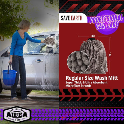 AIDEA Car Wash Mitt Microfiber-2Pack, Scratch-Free& Lint-Free, Premium Chenille Microfiber Wash Mitt-Grey Extra Large Size (8''X12'')