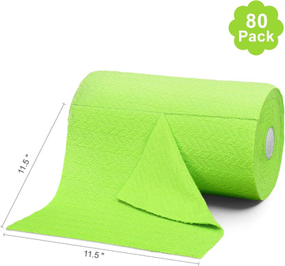 LIVOS Microfiber Cleaning Cloth Roll - 80 Pack, Reusable Paper Towels, Microfiber Towels for Cars, Super Absorbent Lint Free Cleaning Rags for House, Kitchen, Window-Wave Green, 11.5"x11.5"