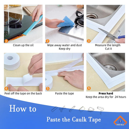 Caulk Tape Self Adhesive,Caulking Tape for Bathroom Sealant Strip Caulk Strip,Waterproof Caulking Sealing Tape for Bathroom,Toilet,Kitchen Countertop,Bathroom,Toilet (White-1.5IN-17.39FT-QP-A)