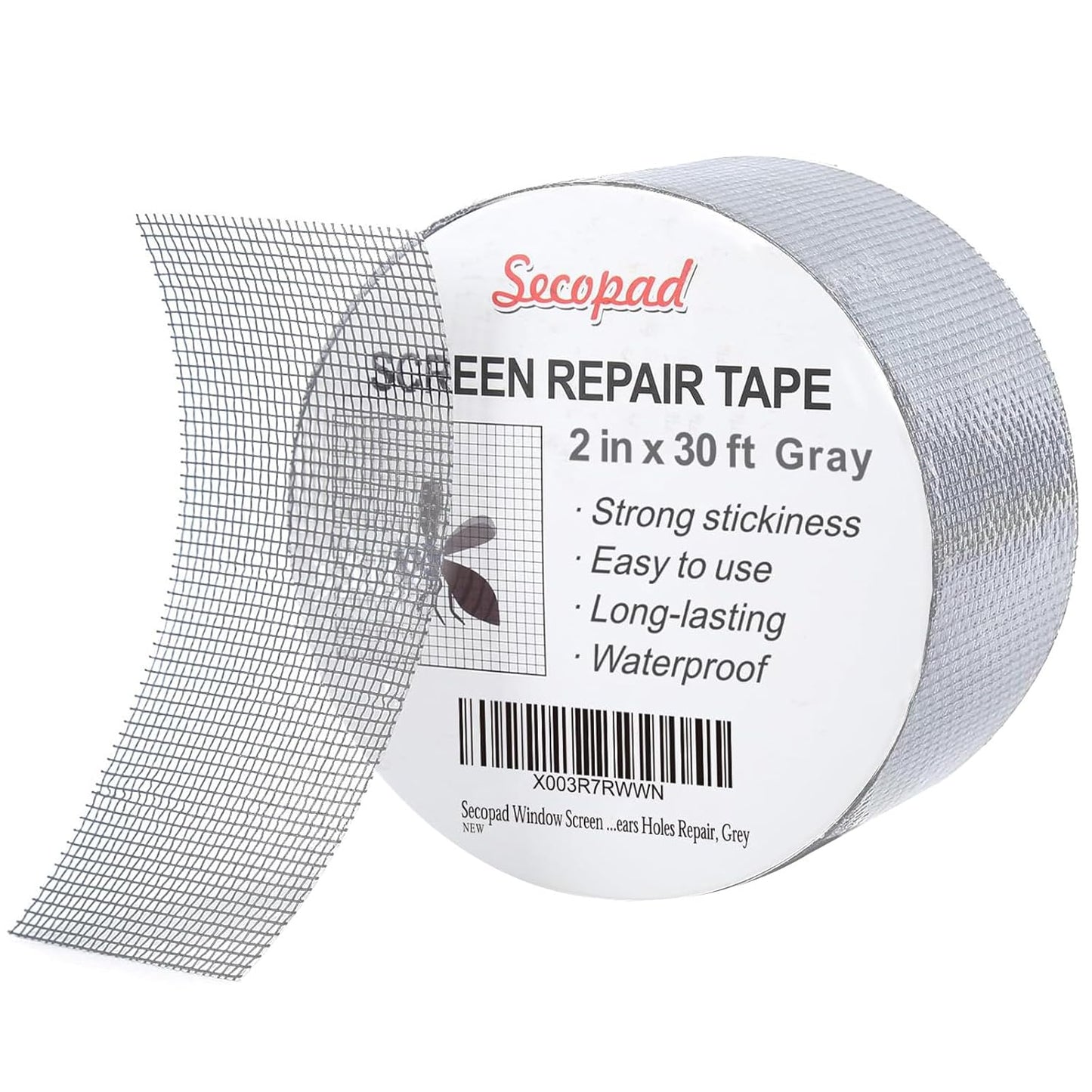 Grey Window Screen Repair Tape, 2IN X 30FT (360IN) Screen Repair Kit for Windows or Doors, Strong Adhesive Patch Kit Fiberglass Mesh Tape