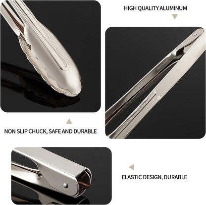 MSY BIGSUNNY 9 Inch Food Tongs for Cooking and Serving- Aluminum Kitchen Utensil - Set of 3 (silver)