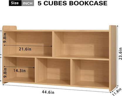 Book Shelf, 5 Cubes Storage Organizer, Open Shelf Wooden Bookcase, Freestanding Log Bookshelf Cube Shelf for Bedroom, Living Room, Home Office