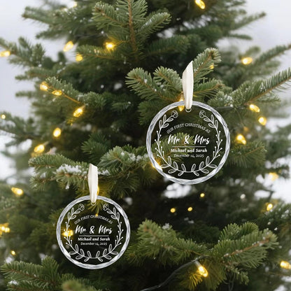 First Christmas Married Ornament 2025, Custom Wedding Crystal Glass Ornament with Photo, Name or Date, Personalized Wedding or Bridal Shower Gifts for Newlyweds