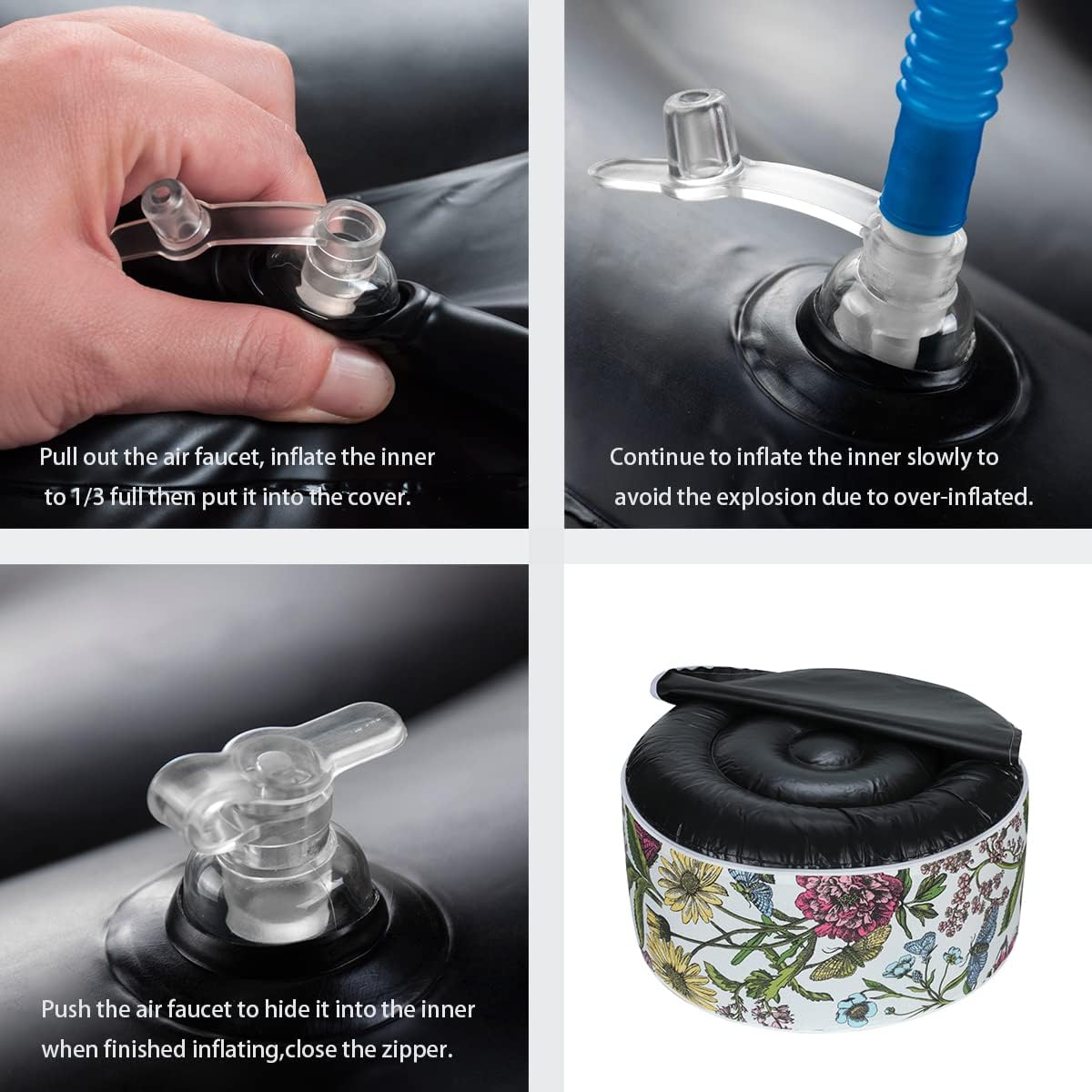 FUNHOME Inflatable Outdoor Ottoman with Air Pump,20"x9" Portable Patio Pouf,Water Resistant,Fade-Resistant,Round Blow Up Footrest Stools for Home Garden Camping Travel(Butterfly Flower)