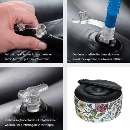 FUNHOME Inflatable Outdoor Ottoman with Air Pump,20"x9" Portable Patio Pouf,Water Resistant,Fade-Resistant,Round Blow Up Footrest Stools for Home Garden Camping Travel(Butterfly Flower)