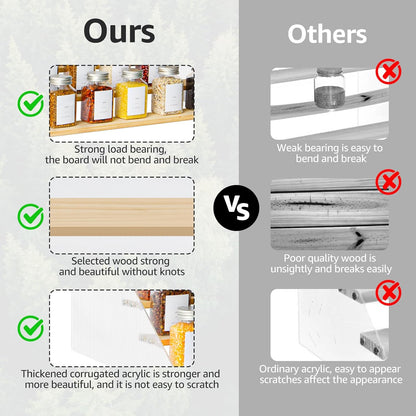 nianfeng Tiered Spice Rack, 3-Tier Spice Pantry Kitchen Cabinet Organizer, 12-Inch, Natural Wood Acrylic Stair Riser Stand, Countertop Seasoning Shelf