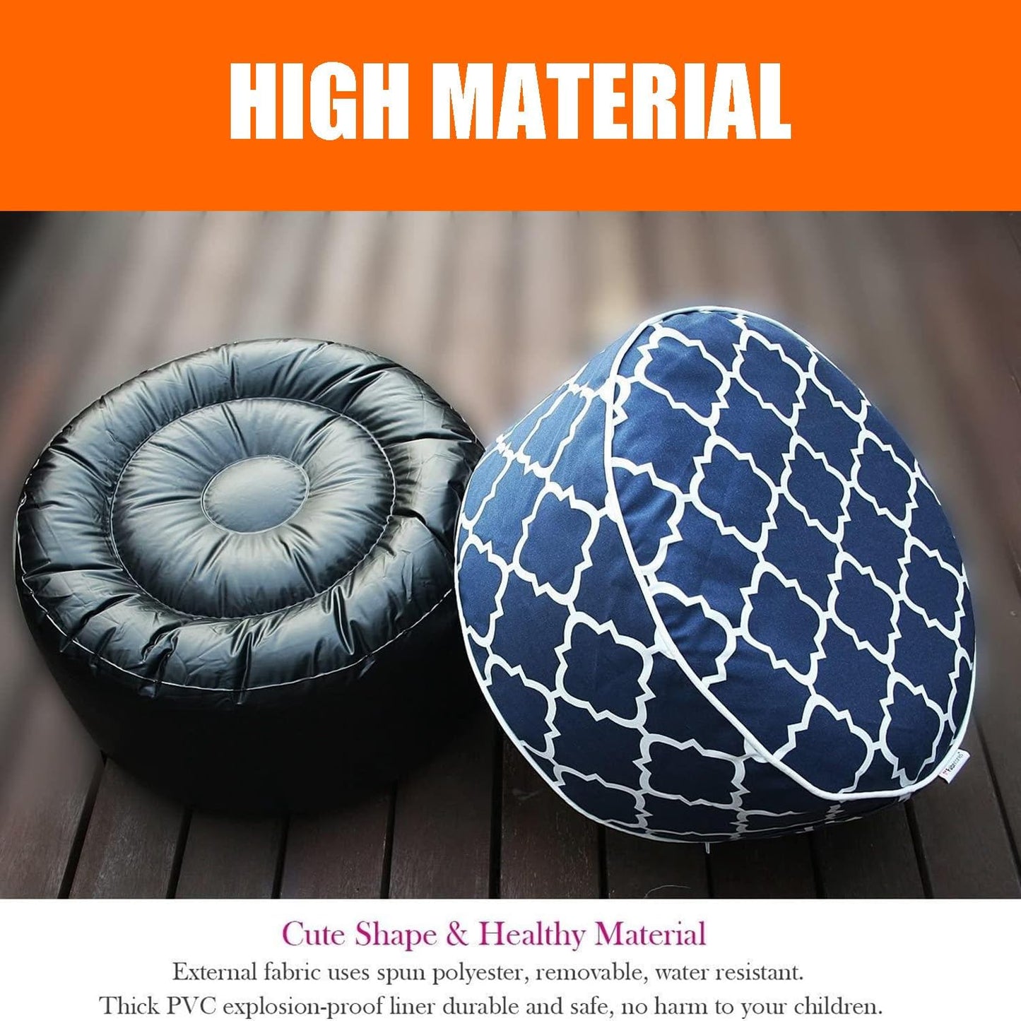 2 Pcs Outdoor Pouf, D21”x H9” Waterproof Outdoor Inflatable Ottoman with Foot Pump, Portable Patio Pouf for Garden Camping or Home Use