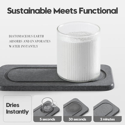 2Pack Diatomite Stone Coasters Water Absorbing Sink Tray for Kitchen & Bathroom Counter, Quick Dry Soap Dish Vanity Caddy, Dispenser Sponge Holder Space Organizer, Dark Gray - 8"x 3.8"