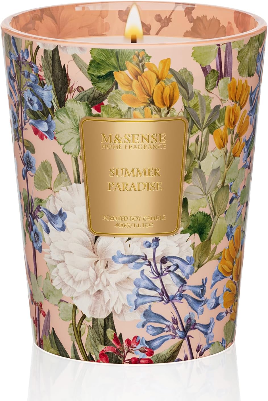 M&SENSE Citrus Water Flower Scented Candles, Soy Natural Wax Candles 14.1oz 60H Burn Time Long Lasting, Natural Aromatherapy Calm Stress Relief, Home Fragrance Housewarming Gifts