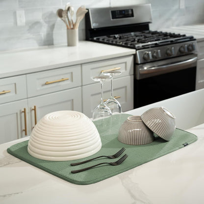 S&T INC. Dish Drying Mat XL, 18” x 24”, Absorbent Microfiber Kitchen Counter Mat, Dish Drying Pad for Dishes, Utensils, Pots and Pans, Extra Large, Sage Green