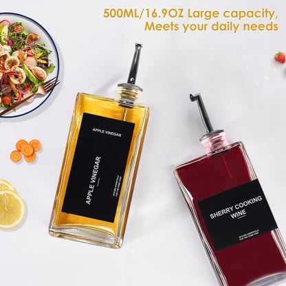OKYUK Olive Oil Dispenser Bottle for Kitchen Cooking, 16.9oz/500ml Soy Sauce Coffee Syrup Oil and Vinegar Dispenser Set, with Silicone Funnel, Labels (4PCS, Black)