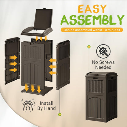 YESHOMY 4 Pack Outdoor Trash Can with Lid, Garbage Bins for Garden, Porch, Home and Kitchen, Brown