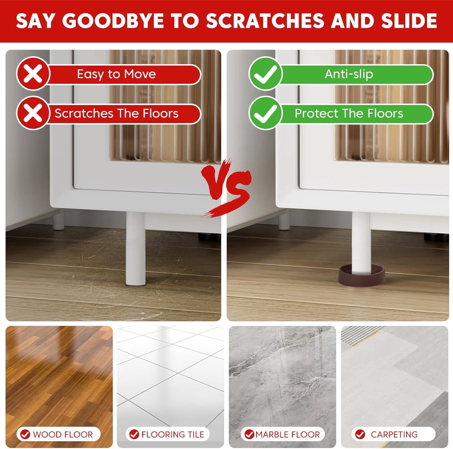 8Pcs 3"*3" Rubber Non-Slip Furniture Pads Heavy Duty Furniture Casters Cups Sofa Feet Floor Protectors for Beds Sofas Pianos and Other Large Furniture (Round, Brown)