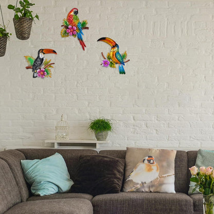 Metal Wall Art 3D Outdoor Wall Decor Toucans Garden Decorations Parrot Decor Fence Decorations Outdoor Wall Sculpture, Style 8