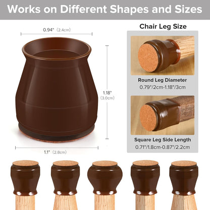24PCS Upgraded Silicone Chair Leg Floor Protectors for Hardwood Floors, Furniture Sliders for Chair Legs, Felt Bottom Furniture Pads, Anti-Slip Round&Square Cap Covers to Scratch and Reduce Noise
