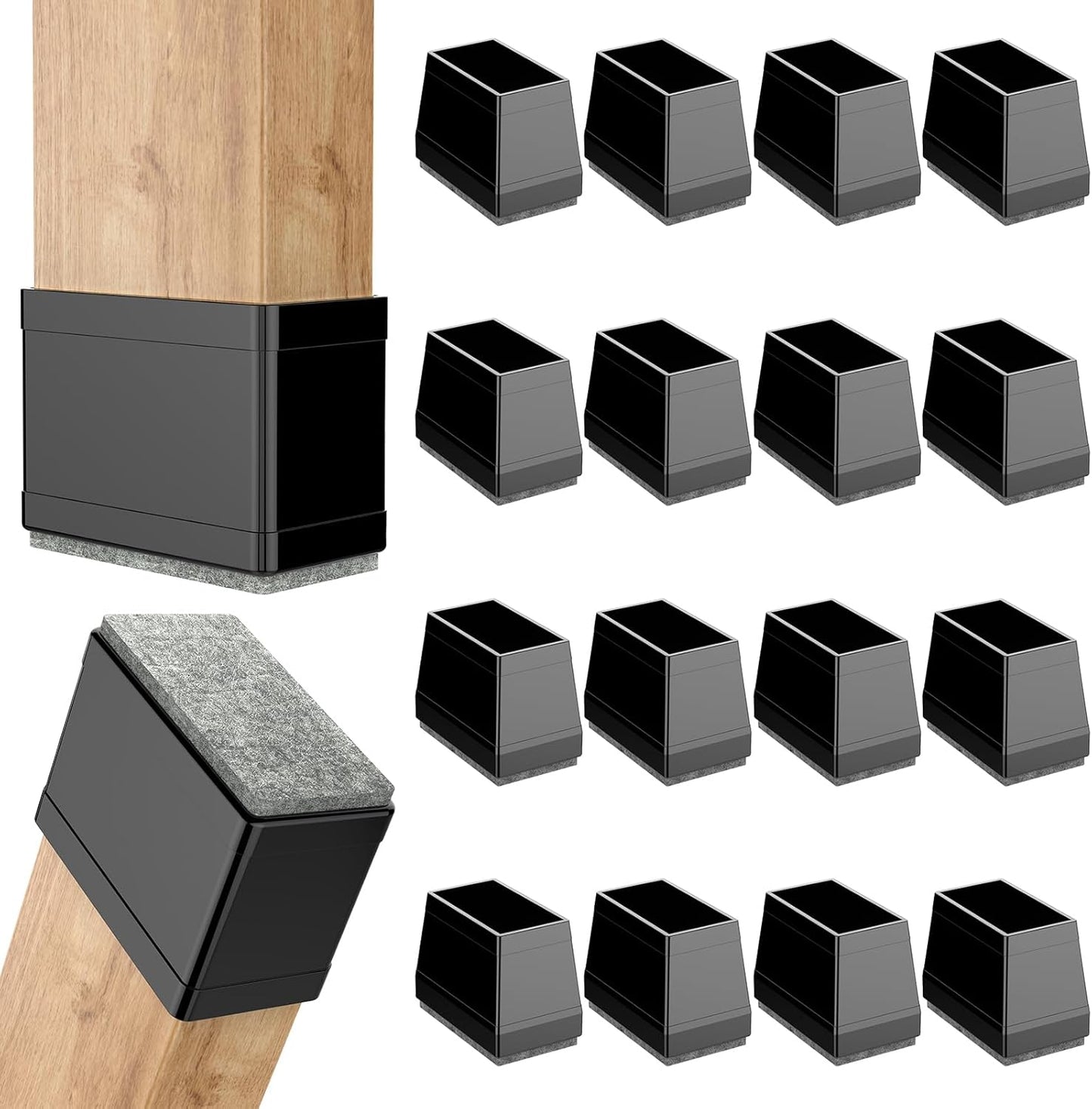 Rectangle Chair Leg Protectors for Hardwood Floors,16 PCS Silicone Covers to Protect Wood Tile Floors Felt Pads Furniture Leg Caps Reduce Noise. Easy to Move.(Black,1.5 x 1.75,Rectangular)