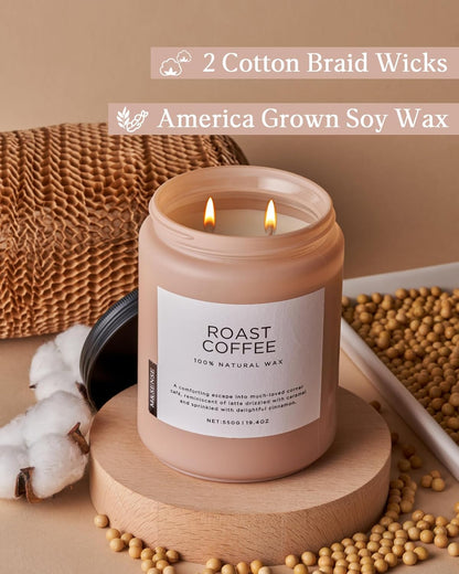 M&SENSE Coffee Candles Scented Strong, 2 Wick Jar Candle 19.4oz, 110 Hours Burning Time, Organic Natural Soy Wax Candle for Bedroom Kitchen Home Decor, Housewarming Gift for Men and Women