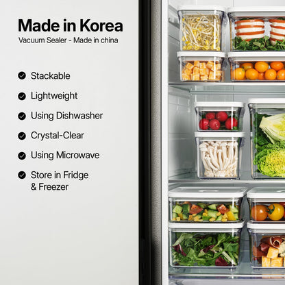 VAKUEN Premium Airtight Food Storage Containers, Square 2PC/Set(1.48qt/1.4Lx2pcs), Smart One-Click Seal Lid, No Hinges, 100% Leak Proof, BPA-FREE, Dishwasher, Freezer & Microwave Safe