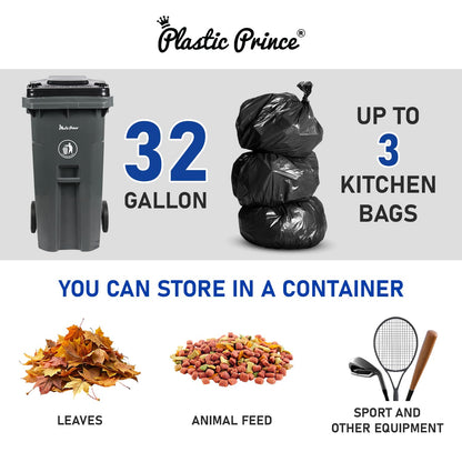 32 Gallon Trash Can with Wheels Outdoor Trash Can with Lid and Wheels Heavy-Duty Trash Bin for Outside Plastic Garbage Can Wheeled Gray for Home Hospitals Restaurants Offices