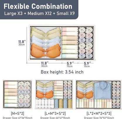DIMJ Drawer Organizer Clothes 24 Pack - Foldable Baby Organizers and Storage & Dresser Organizer for Bedroom, Closet - Nursery Organization Dresser Dividers for underwear, Sock,Bra, Belt, Tie, White