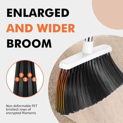 NACENA Heavy Duty Broom, 55 Inch Long Handle Outdoor Large Angle Brooms, Commercial Broom for Sweeping Indoor, for Home Garage Kitchen Office Courtyard Lobby Patio Lawn Concrete, 4 Pack (Grey&White)