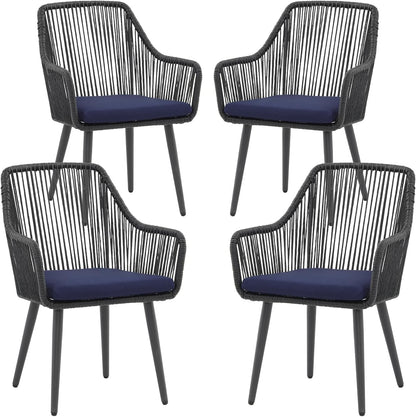 Patiorama Outdoor Dining Chairs, Patio Dining Chair Set of 4, All-Weather Woven Rope Rattan Chairs, Outdoor Dining Wicker Chair with Armrests for Indoor Balcony Pool Backyard(Blue)