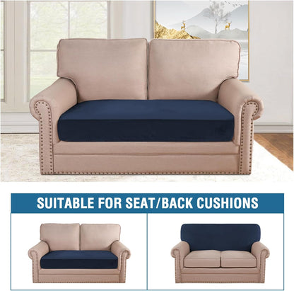 H.VERSAILTEX Velvet Stretch Individual Couch Cushion Cover Plush Slipcover for Loveseat Sofa Furniture Protector Seat Cover (1 Piece Loveseat Cushion Cover, Navy)
