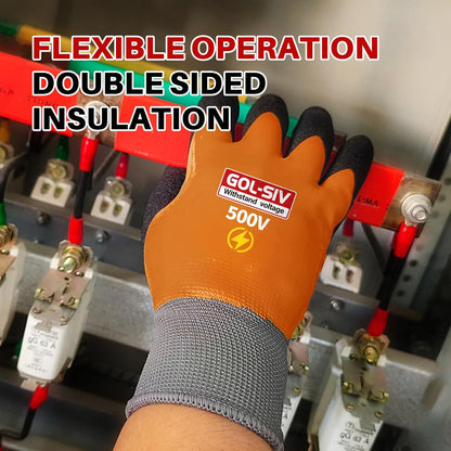 Electrical Insulated Gloves, 500V High Voltage Resistance Electrician Safety Gloves, Rubber Non Slip Work Gloves (500V|double insulated, 3pcs-Large)